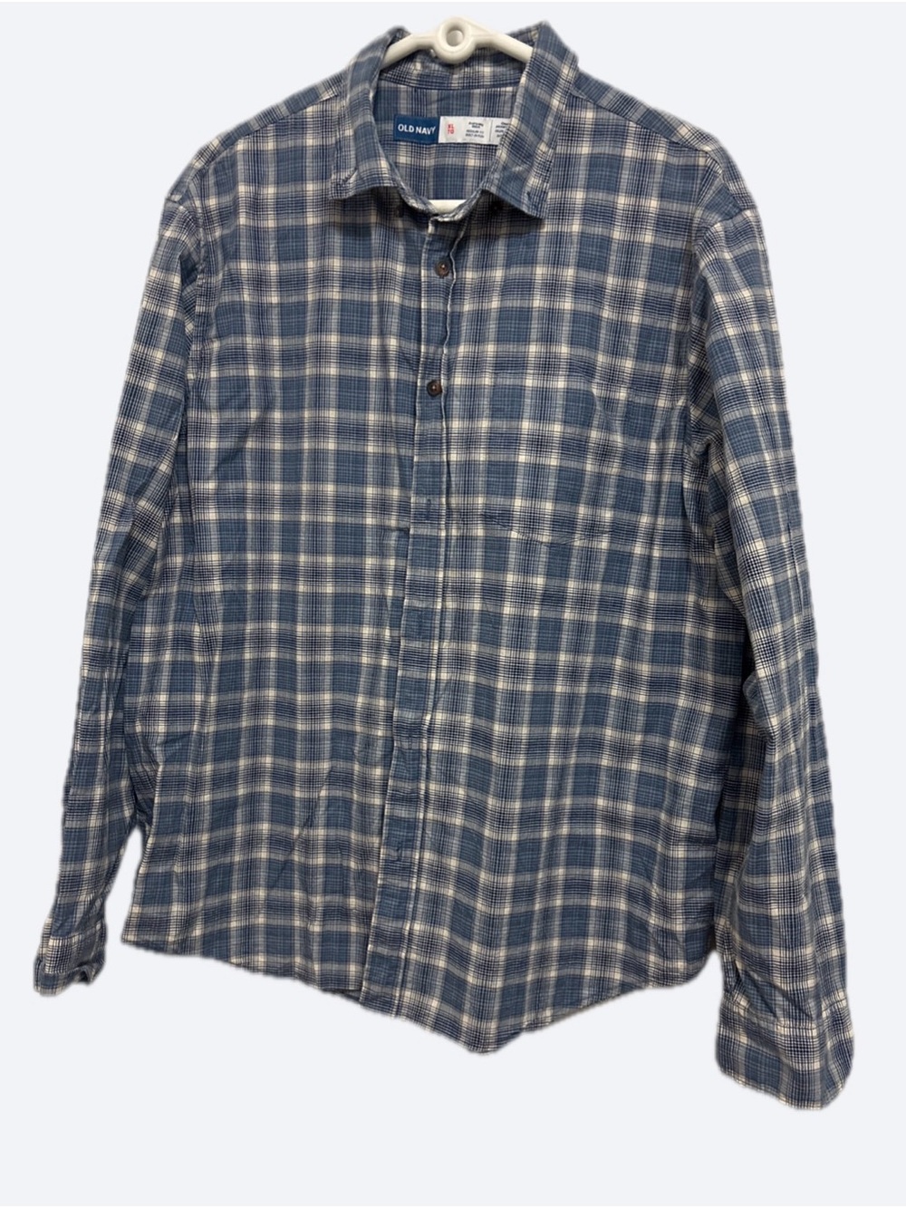 Old Navy Men's Navy and White Plaid Button-Down Shirt